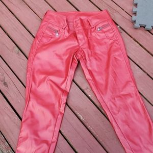 Red pleather pants